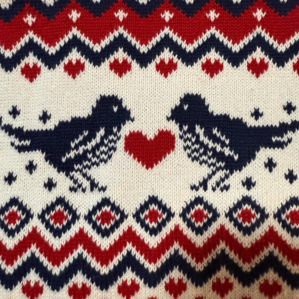 Modcloth Golden Day Raglan 100% Cotton Sweater Buttercream NWT bird fair isle XL - Picture 9 of 11